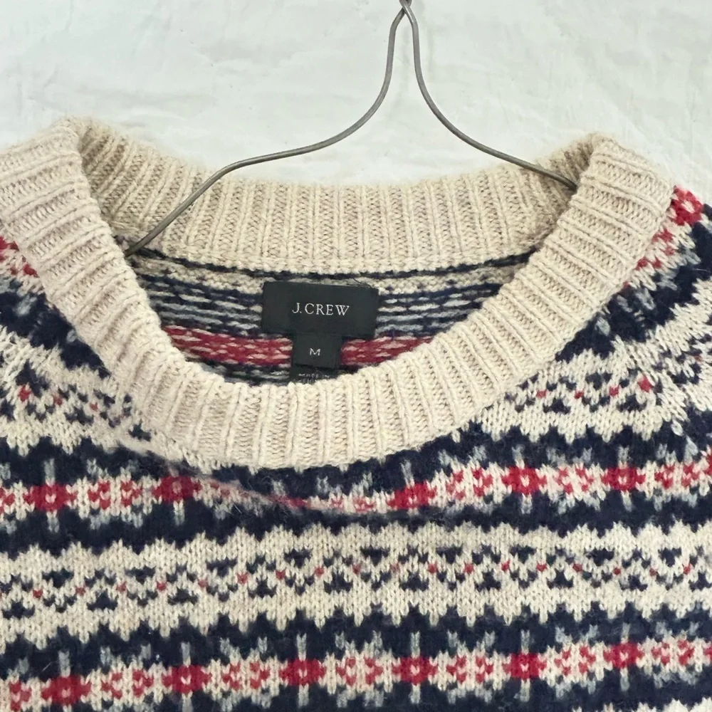 J. Crew 100%lambswool Men's Beige and Navy Crewneck Sweater